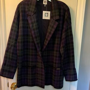 ANNE KLEIN Women's Purple/Green Plaid Sweater